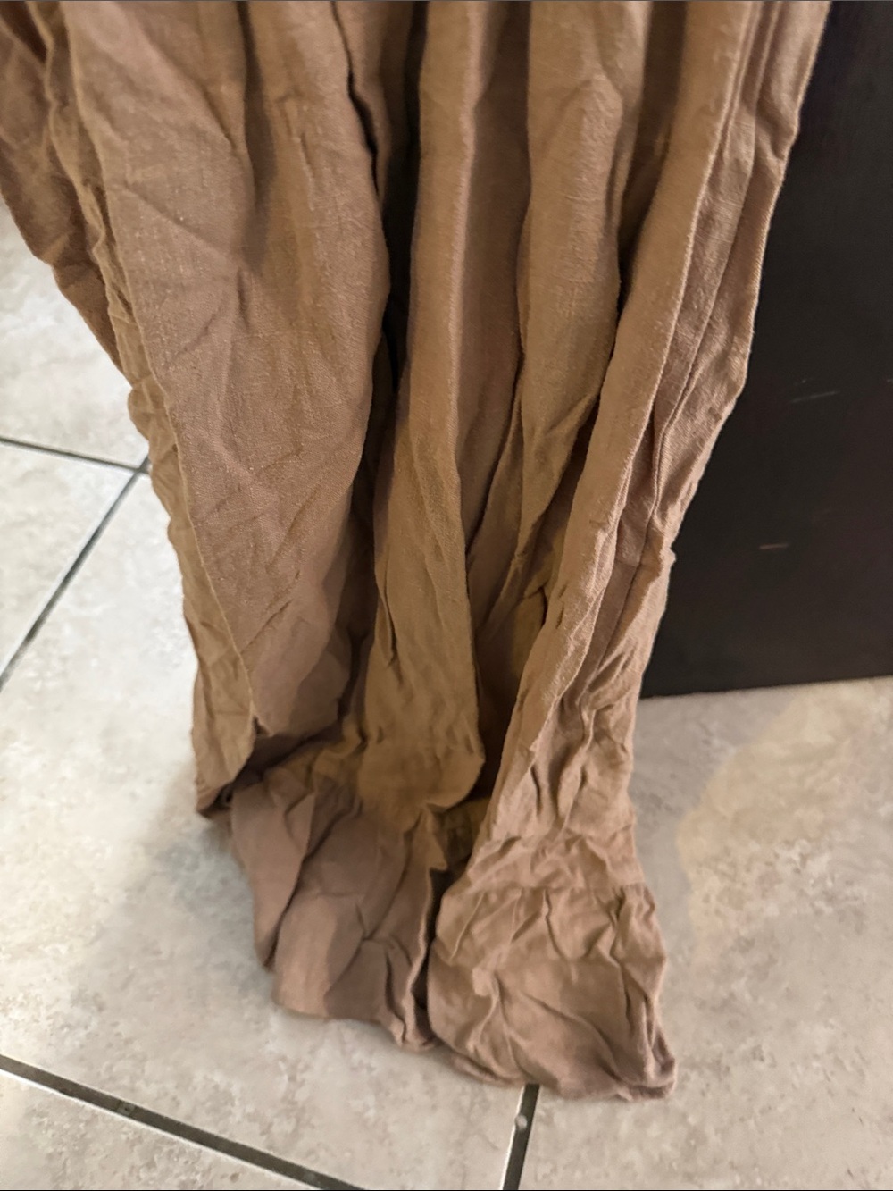 Ruffled-Strap Button-Front Midi Dress in Tan - Picture 7 of 7